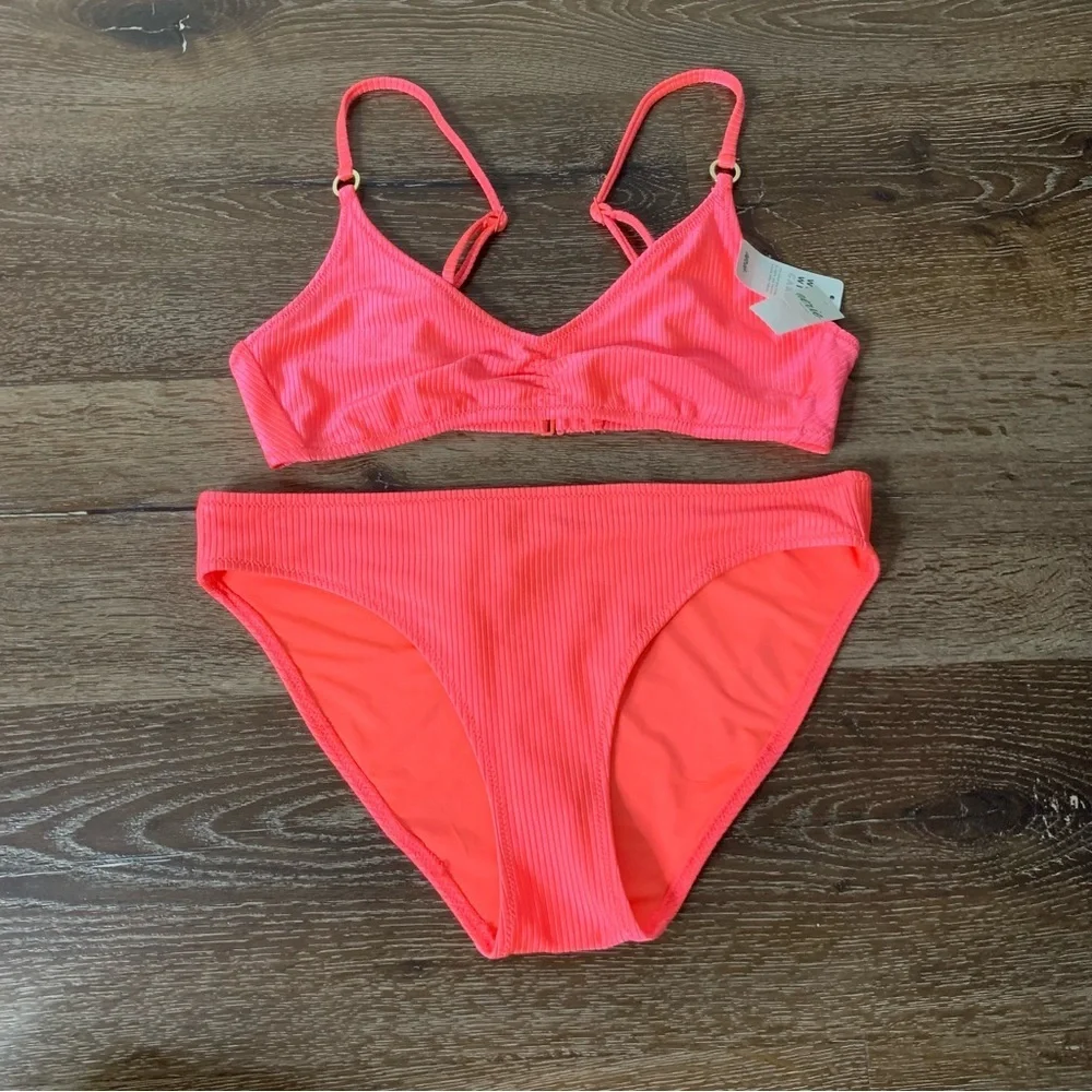 Aerie womens pink ribbed 2 piece bikini swimsuit M NWT